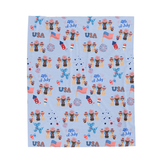 Chihuahua Dog 4th of July Velveteen Plush Blanket. Holiday Blanket. USA