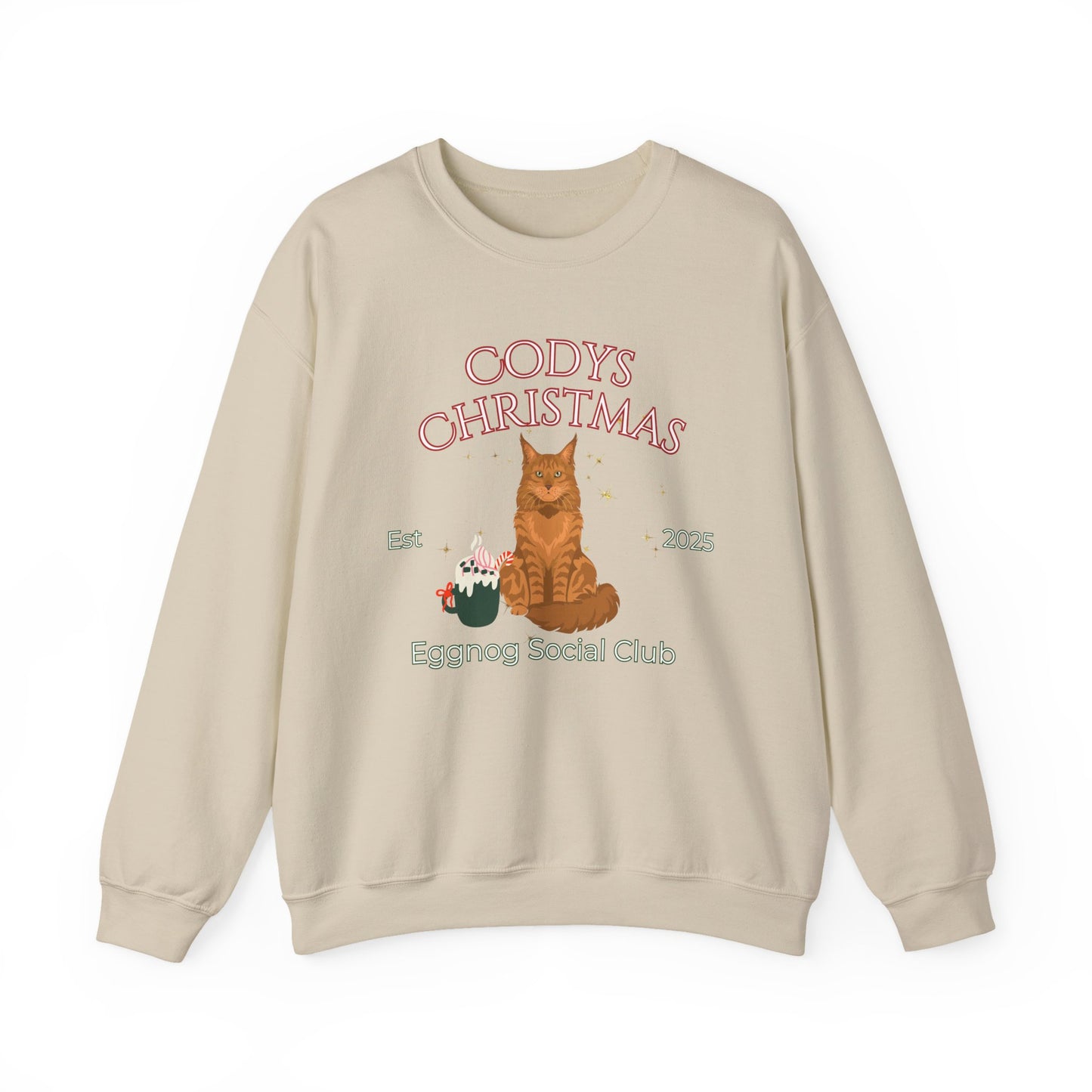 Maine Coon Cat Christmas Social Club Unisex Heavy Blend Crewneck Sweatshirt Custom Name