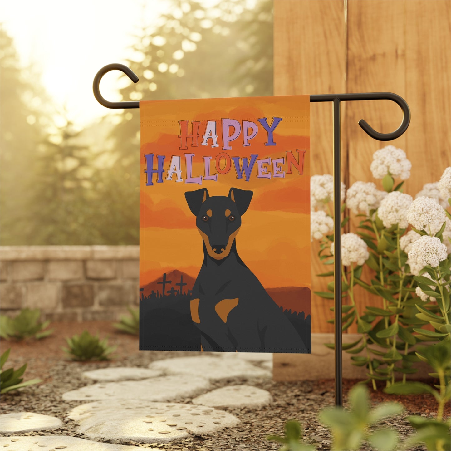 Manchester Terrier Dog Halloween Garden Flag