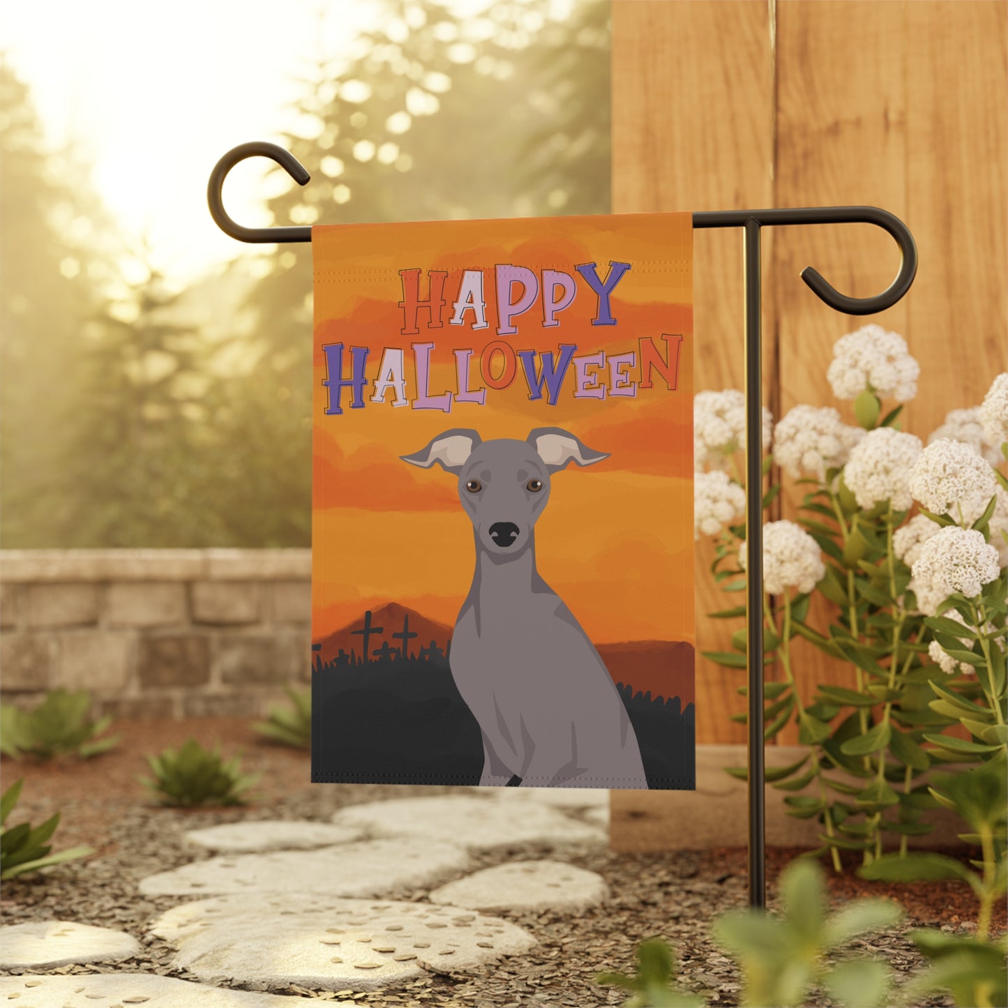 Italian Greyhound Dog Halloween Garden Flag