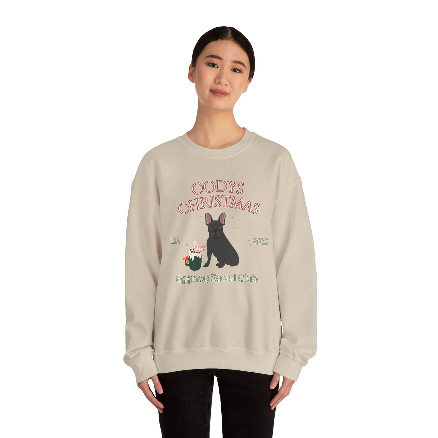 French Bulldog Dog Christmas Social Club Unisex Heavy Blend Crewneck Sweatshirt Custom Name