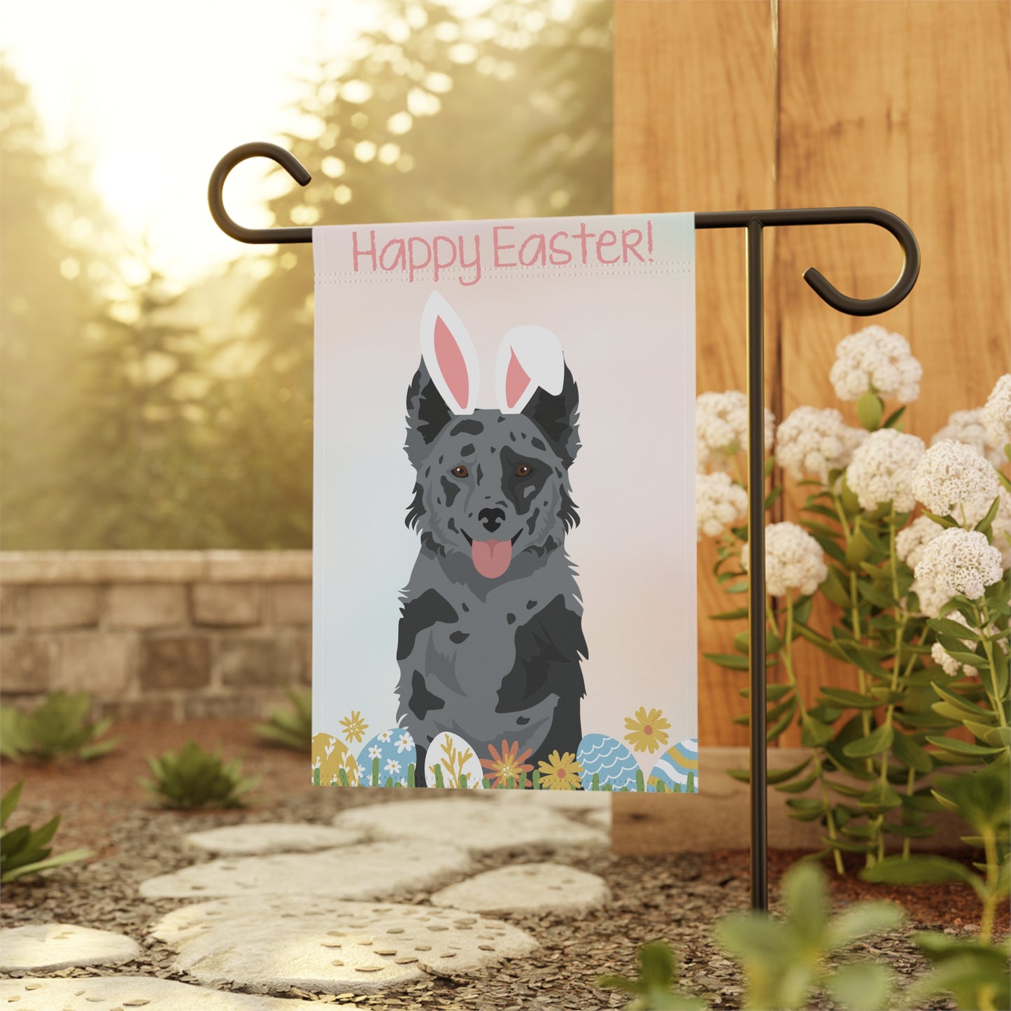 Mudi Dog Happy Easter Garden Flag