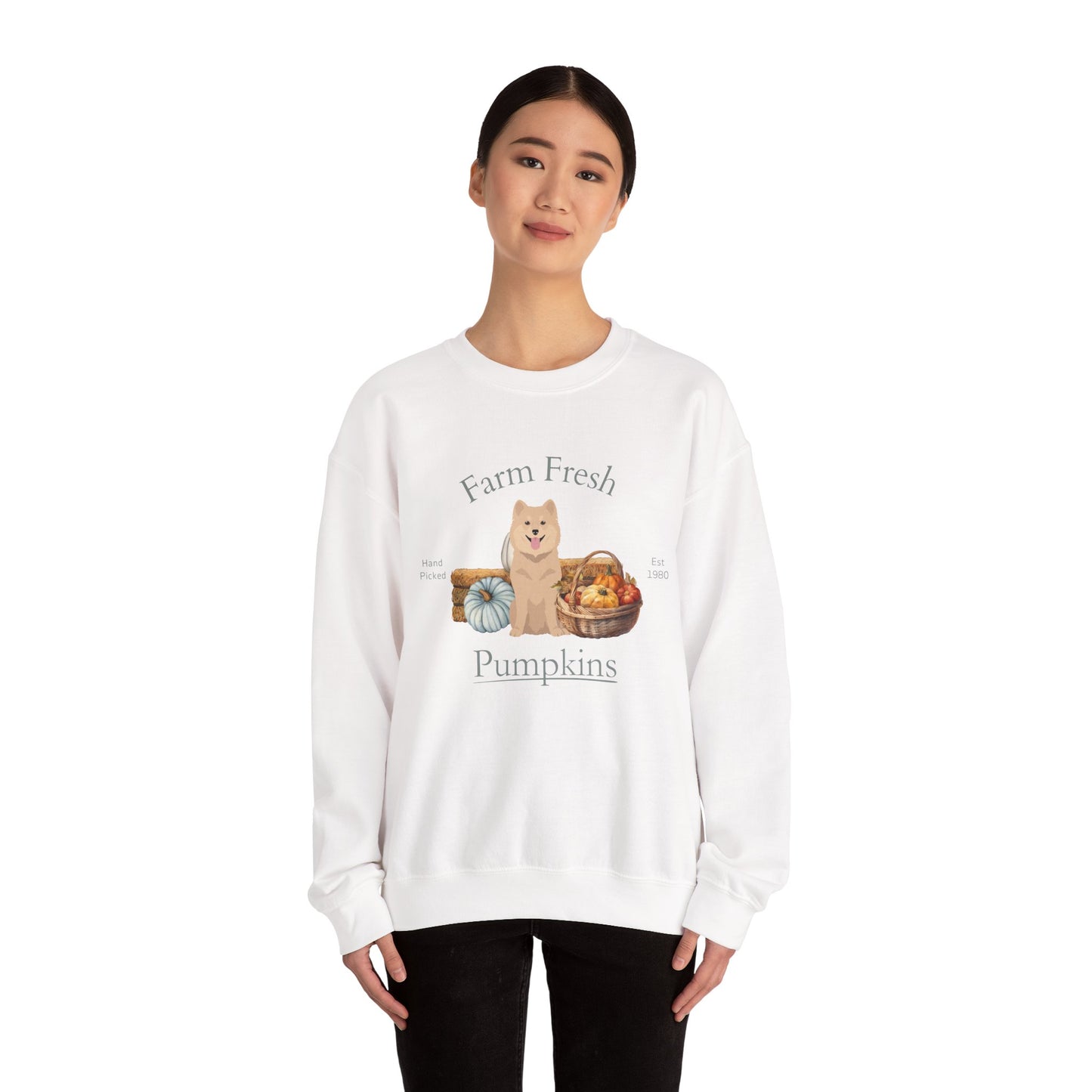 Finnish Lapphund Dog Fall Farm Fresh Unisex Heavy Blend Crewneck Sweatshirt
