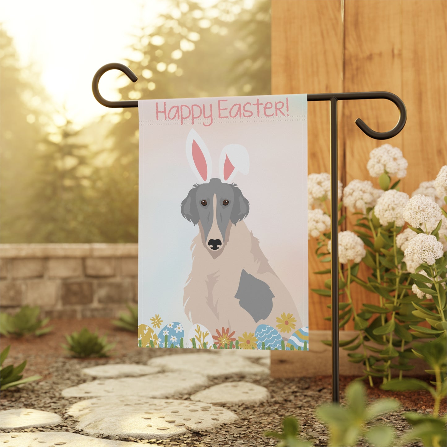 Borzoi Dog Happy Easter Garden Flag