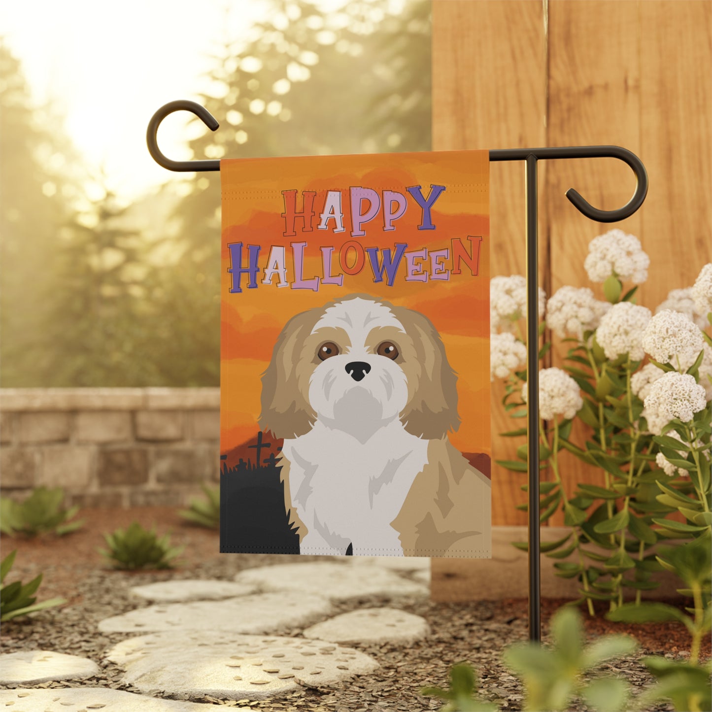Shih Tzu Dog Halloween Garden Flag