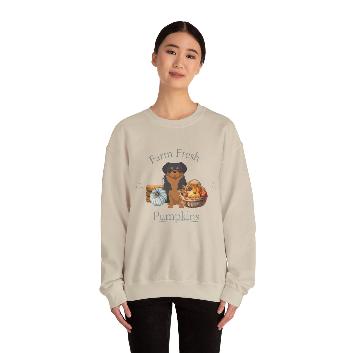 Tibetan Spaniel Dog Fall Farm Fresh Unisex Heavy Blend Crewneck Sweatshirt