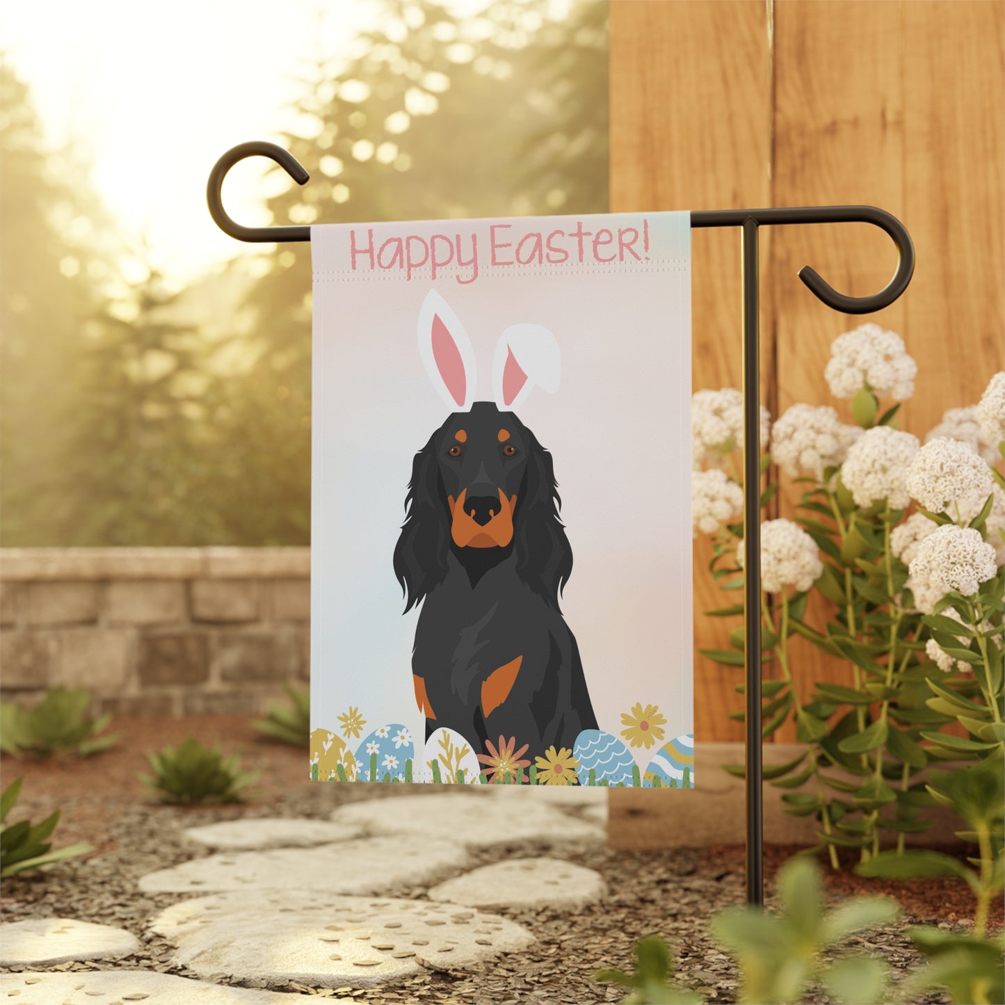 Gordon Setter Dog Happy Easter Garden Flag