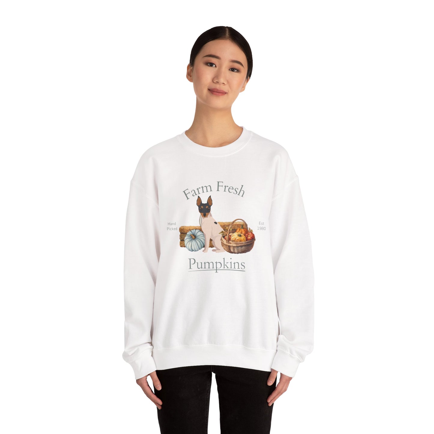 Toy Fox Terrier Dog Fall Farm Fresh Unisex Heavy Blend Crewneck Sweatshirt
