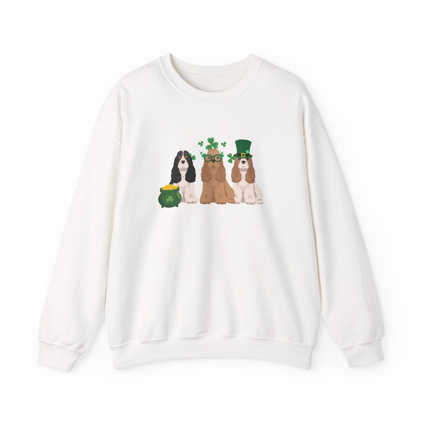 Cocker Spaniel Dog St Patricks Day Unisex Heavy Blend Crewneck Sweatshirt, St Pattys day, Cute Dog Mom Gift