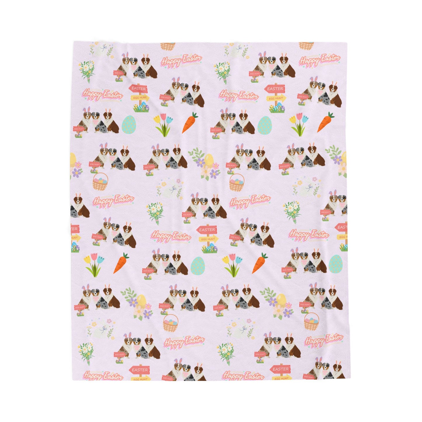 Australian Shepherd Dog Easter Velveteen Plush Blanket