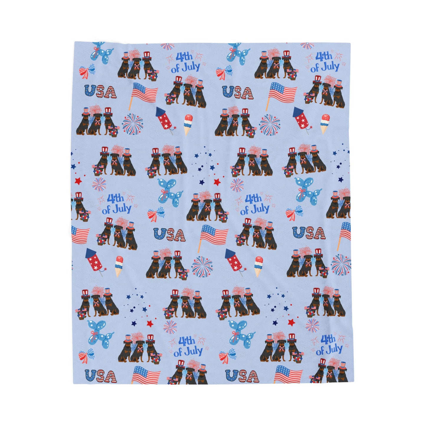 Rottweiler Dog 4th of July Velveteen Plush Blanket. Holiday Blanket. USA