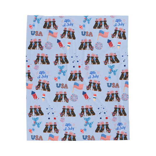 Rottweiler Dog 4th of July Velveteen Plush Blanket. Holiday Blanket. USA