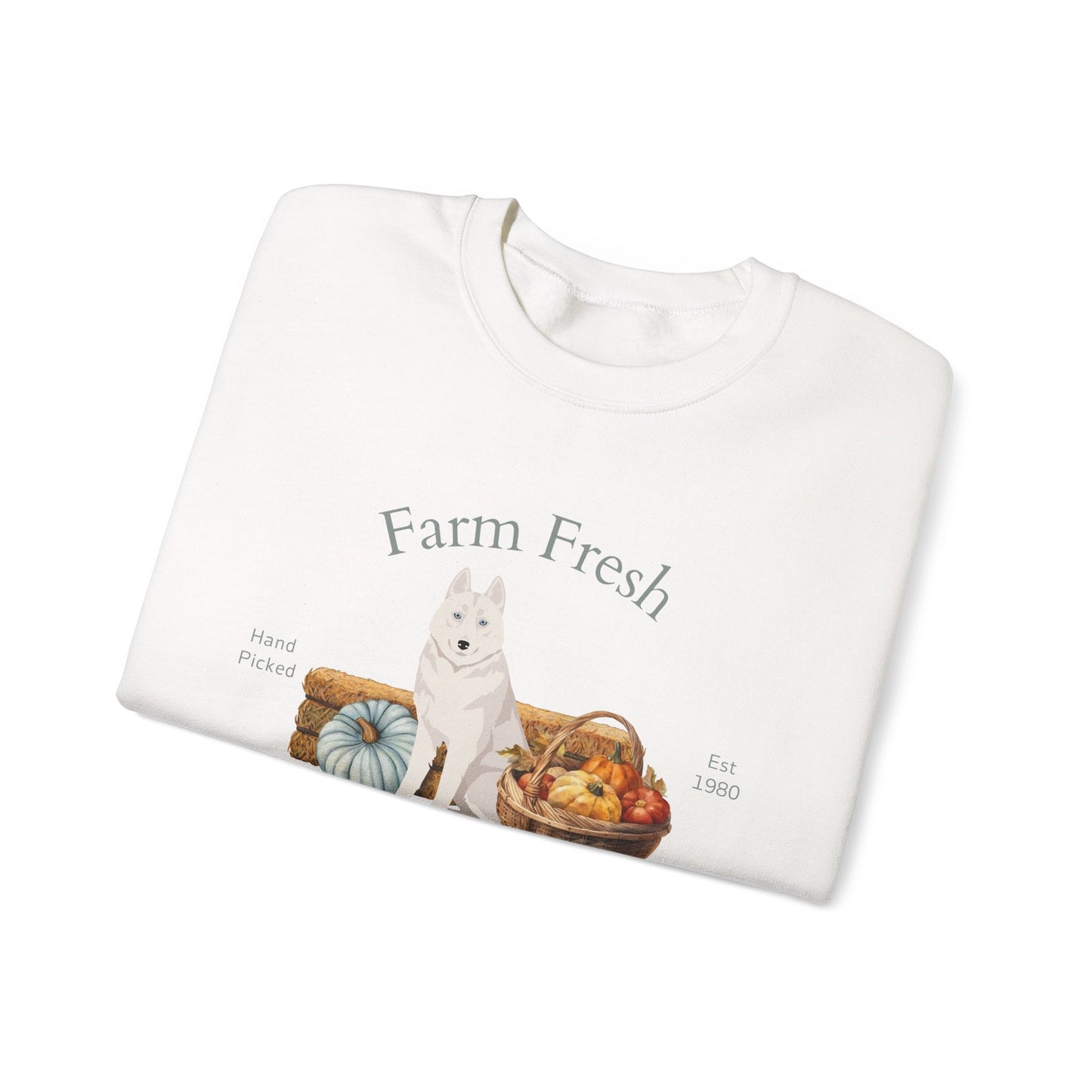 Siberian Husky Dog Fall Farm Fresh Unisex Heavy Blend Crewneck Sweatshirt