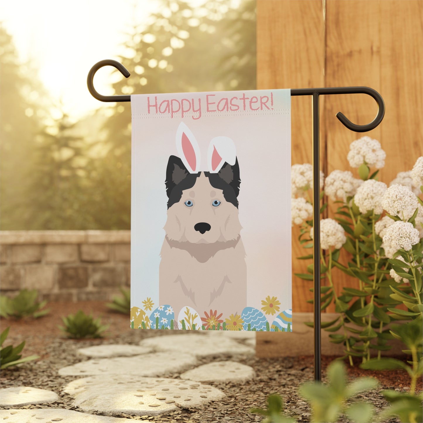Yakutian Laika Dog Happy Easter Garden Flag