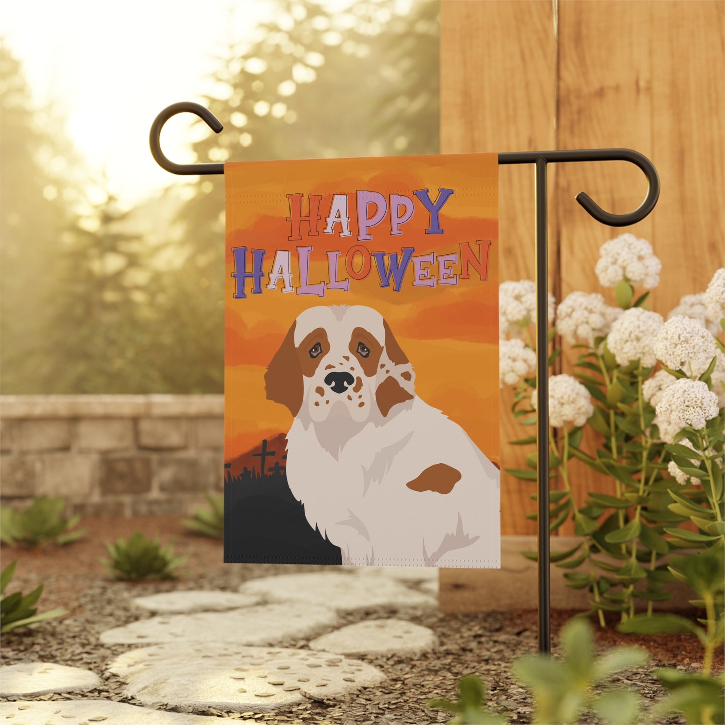 Clumber Spaniel Dog Halloween Garden Flag