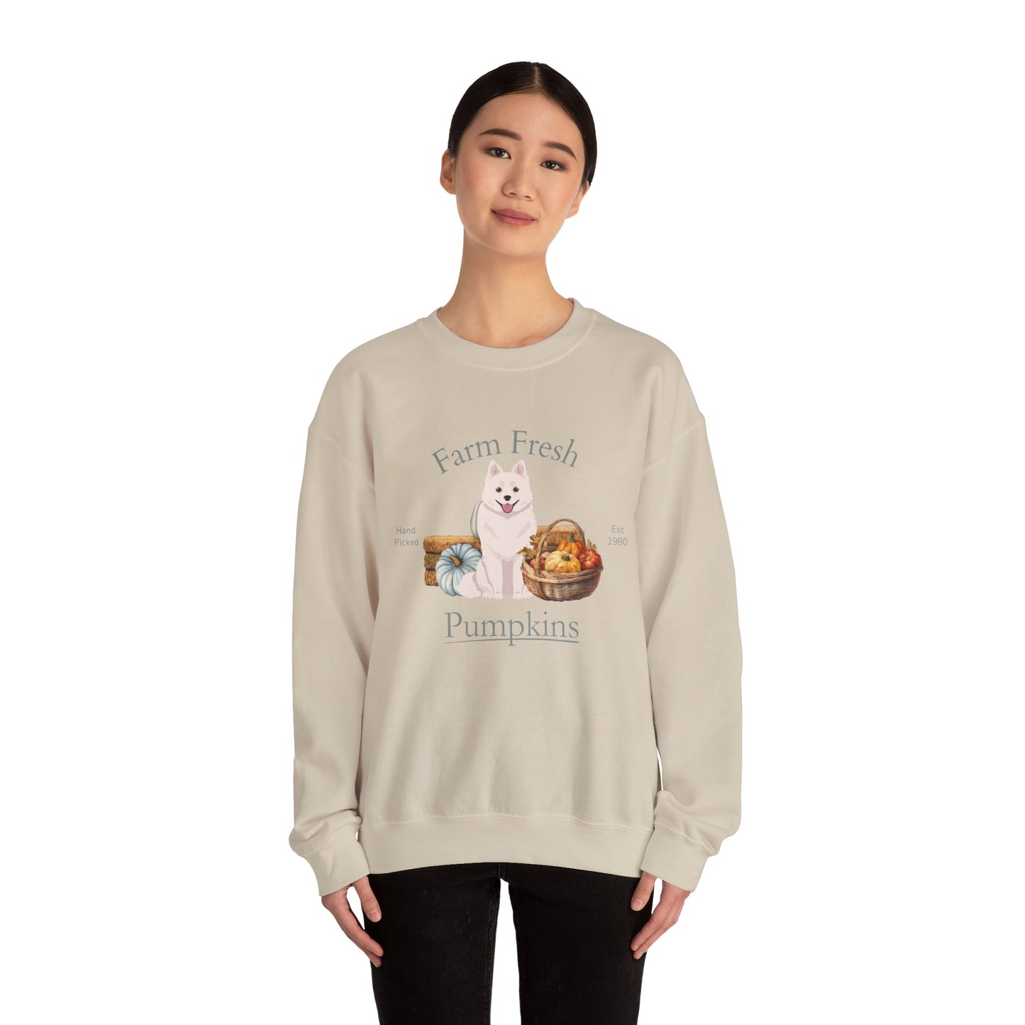 American Eskimo Dog Dog Fall Farm Fresh Unisex Heavy Blend Crewneck Sweatshirt