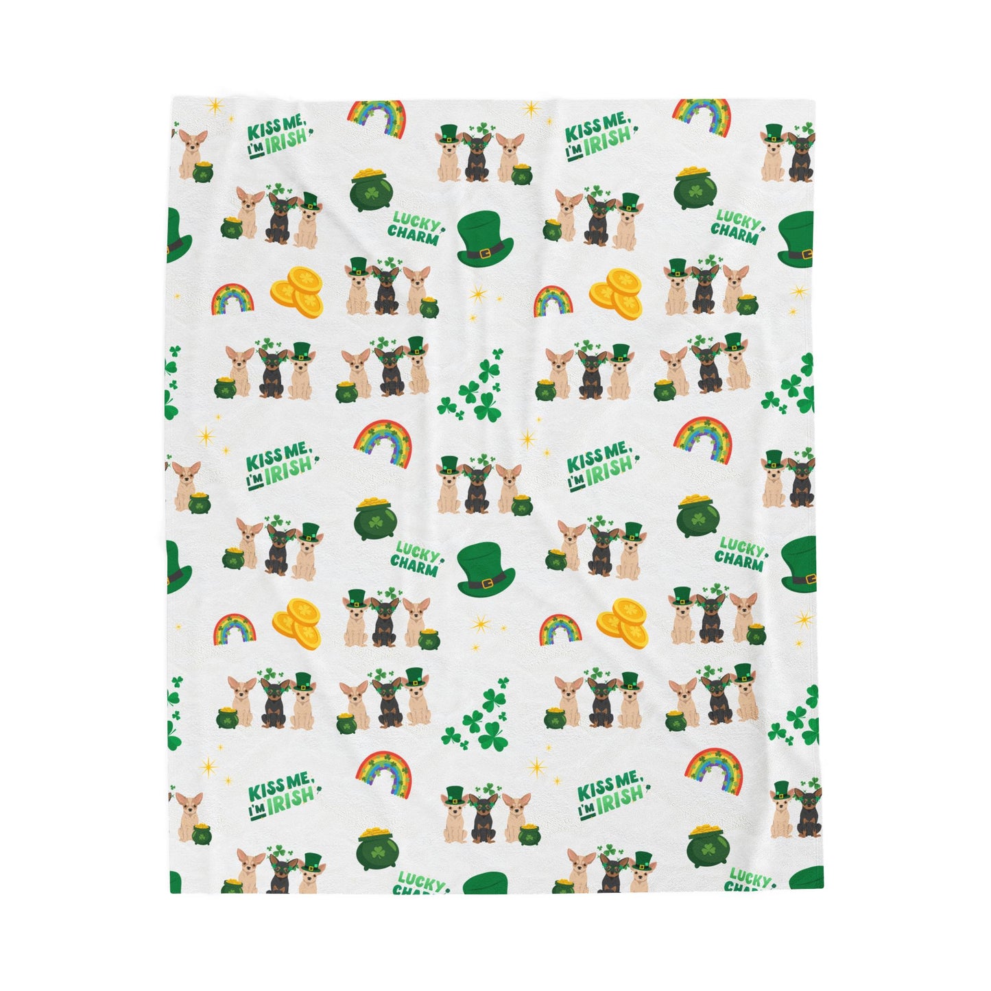 Chihuahua Dog St Patrick’s Day Velveteen Plush Blanket