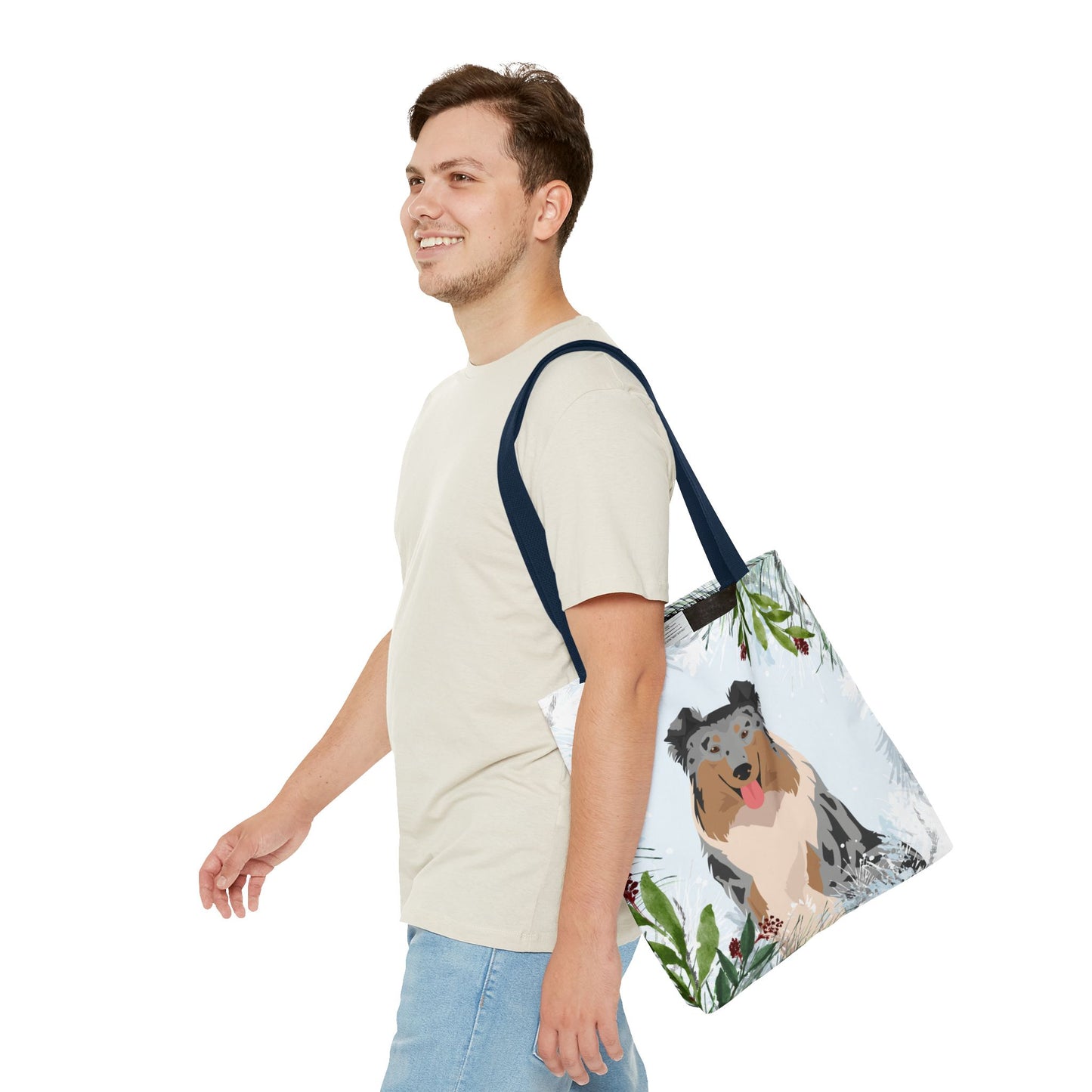 Collie Dog Christmas Holiday Tote Bag 16x16