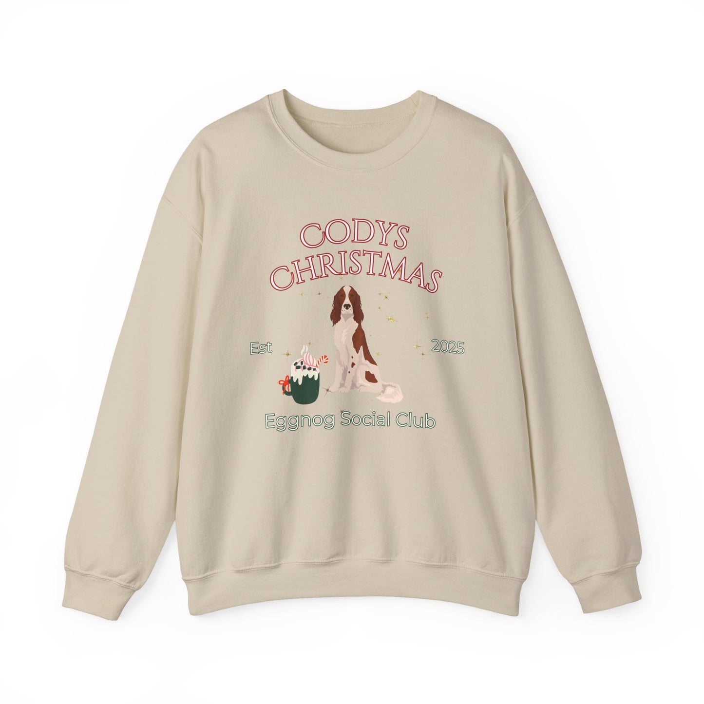 Irish Red and White Setter Dog Christmas Social Club Unisex Heavy Blend Crewneck Sweatshirt Custom Name