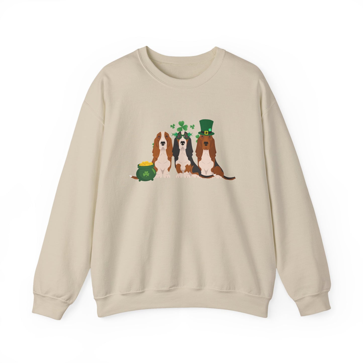 Basset Hound Dog St Patricks Day Unisex Heavy Blend Crewneck Sweatshirt, St Pattys day, Cute Dog Mom Gift