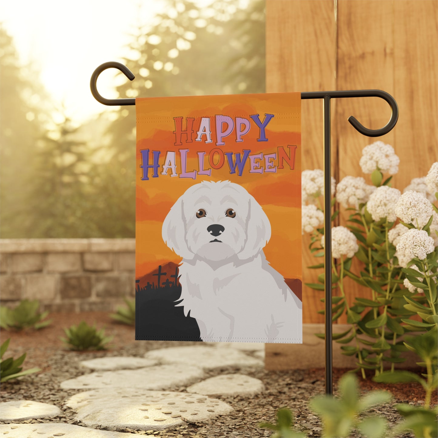Maltese Dog Halloween Garden Flag