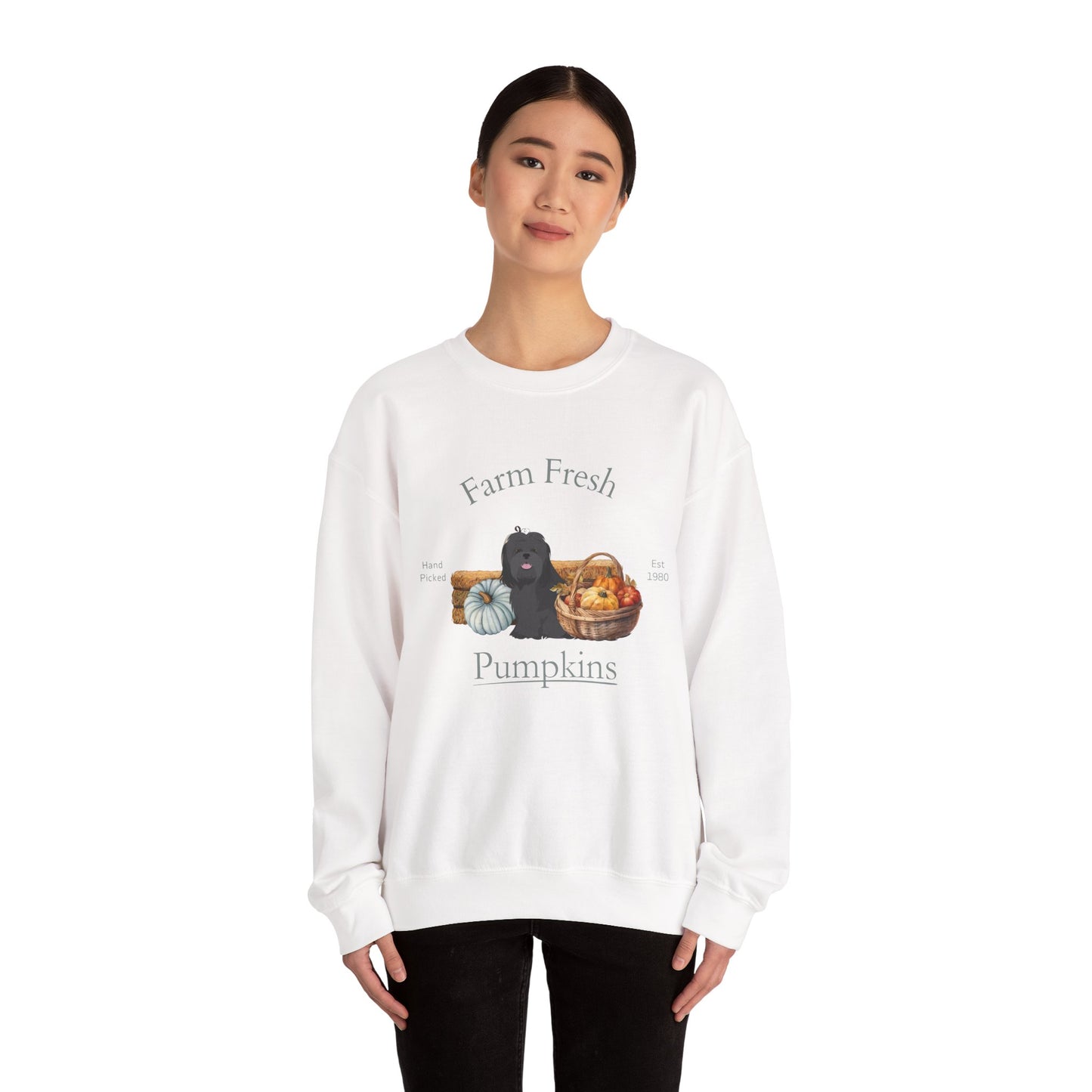 Lhasa Apso Dog Fall Farm Fresh Unisex Heavy Blend Crewneck Sweatshirt
