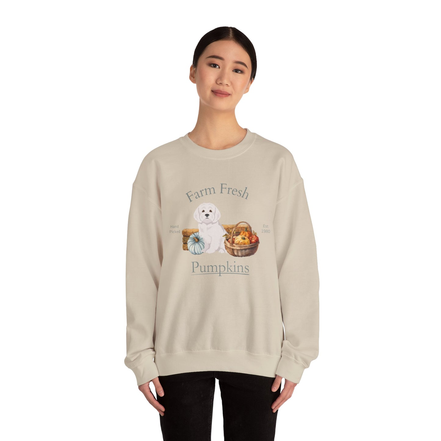Maltese Dog Fall Farm Fresh Unisex Heavy Blend Crewneck Sweatshirt