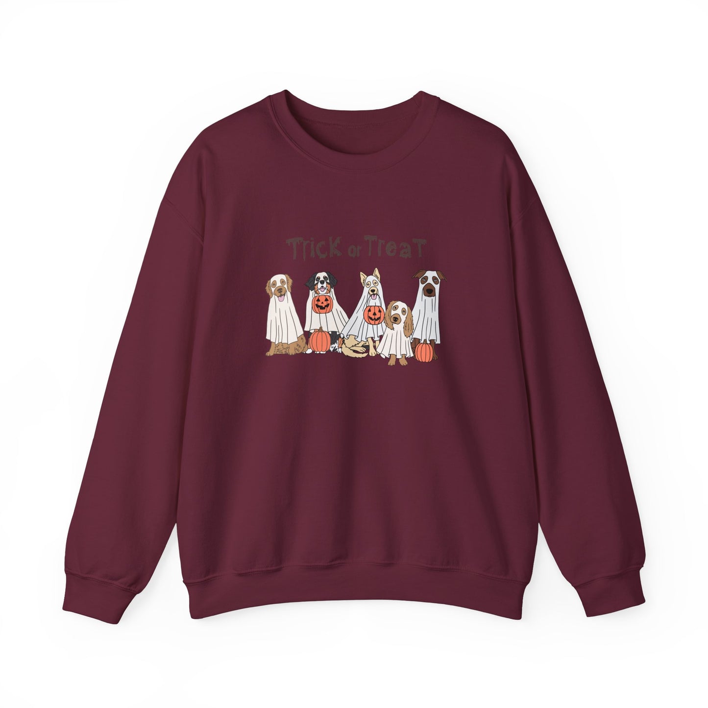 Trick or Treat Dog Ghost Fall Halloween Unisex Heavy Blend Crewneck Sweatshirt