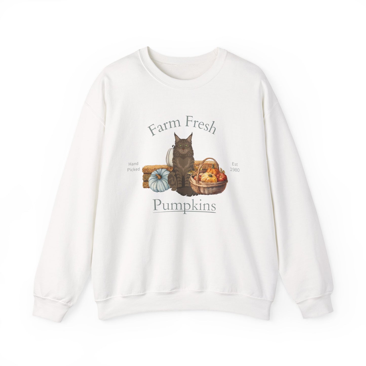 Maine Coon Cat Fall Farm Fresh Unisex Heavy Blend Crewneck Sweatshirt