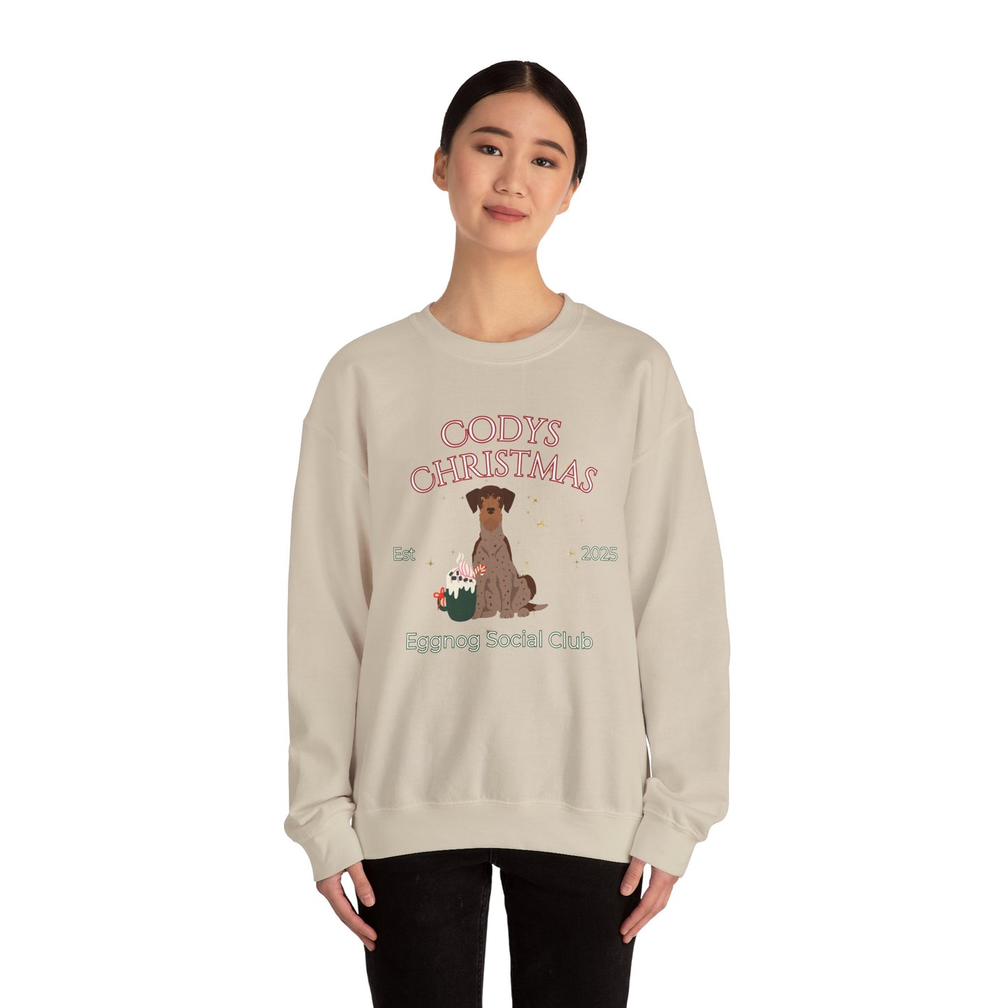 German Wire Haired Pointer Dog Christmas Social Club Unisex Heavy Blend Crewneck Sweatshirt Custom Name