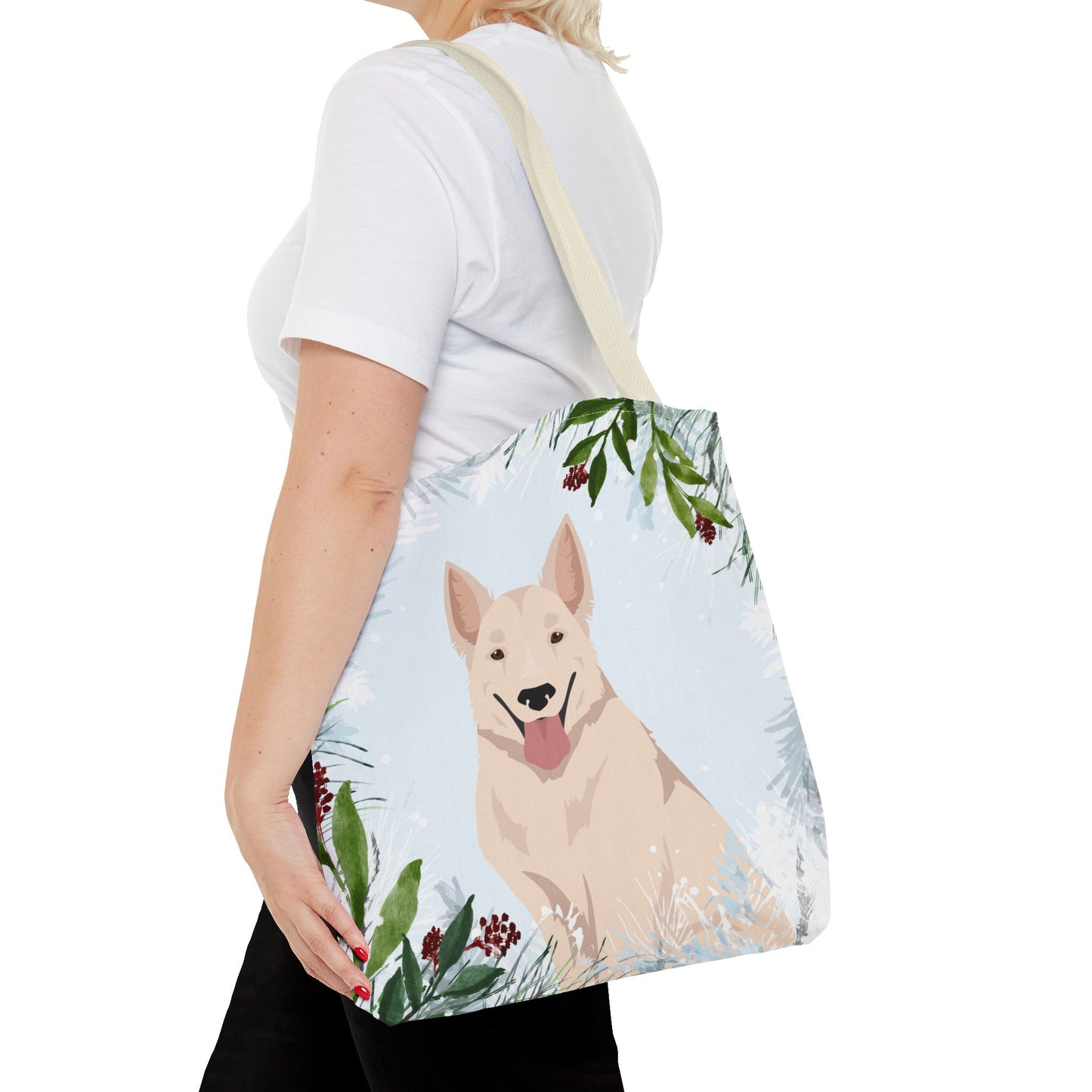 White Swiss Shepherd Dog Christmas Holiday Tote Bag 16x16