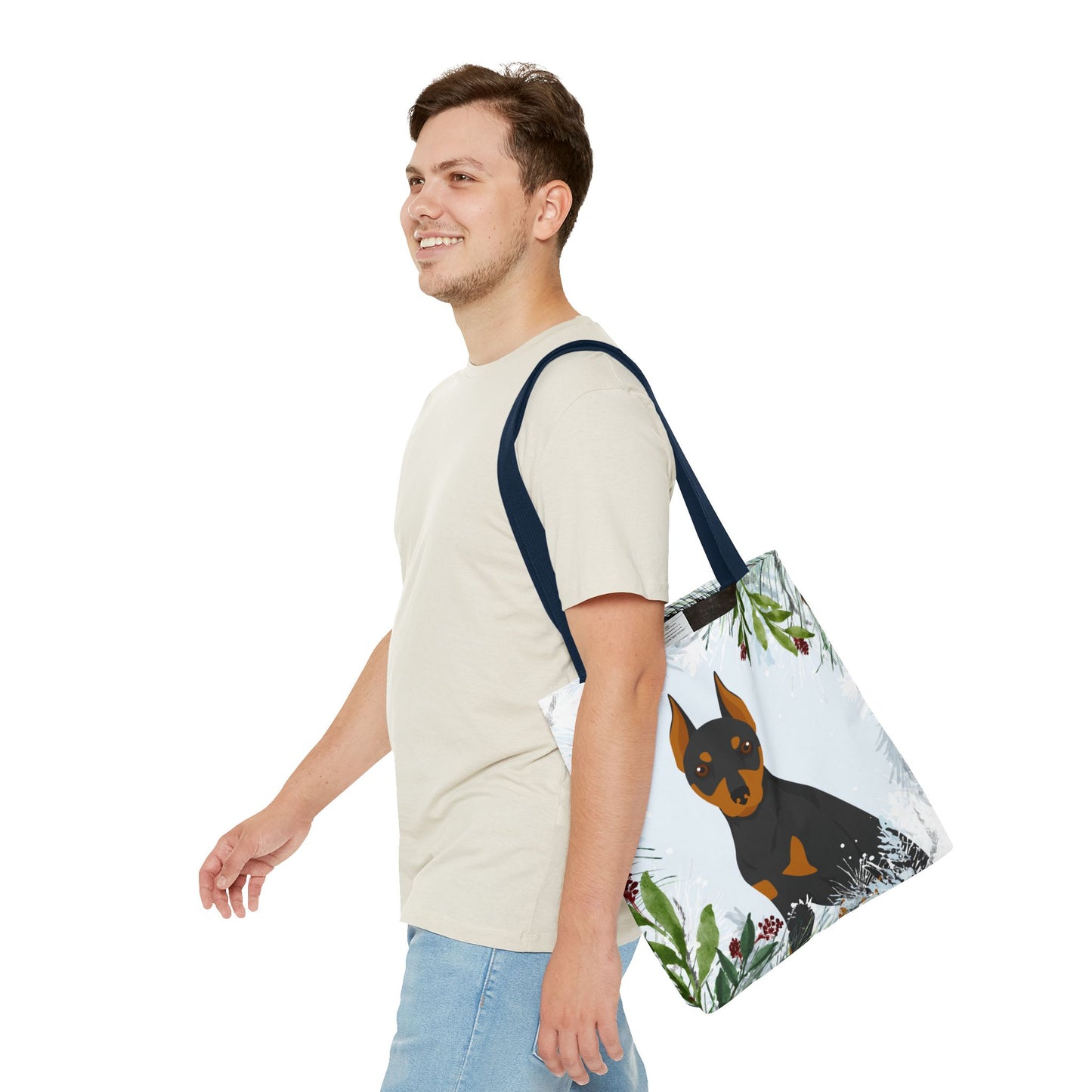 Miniature Pinscher Dog Christmas Holiday Tote Bag 16x16