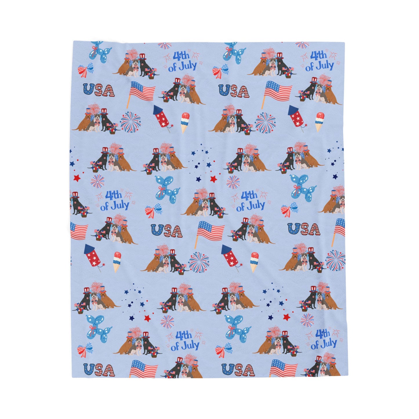 American Pit Bull Terrier Dog 4th of July Velveteen Plush Blanket. Holiday Blanket. USA