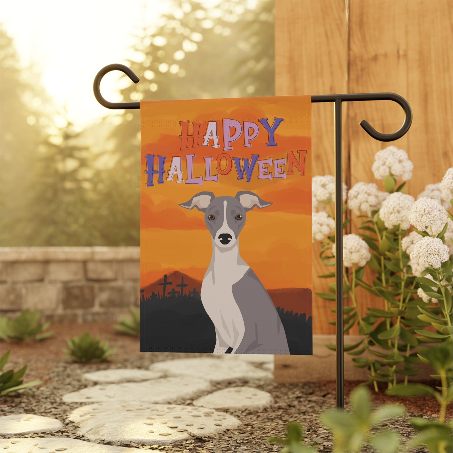 Italian Greyhound Dog Halloween Garden Flag