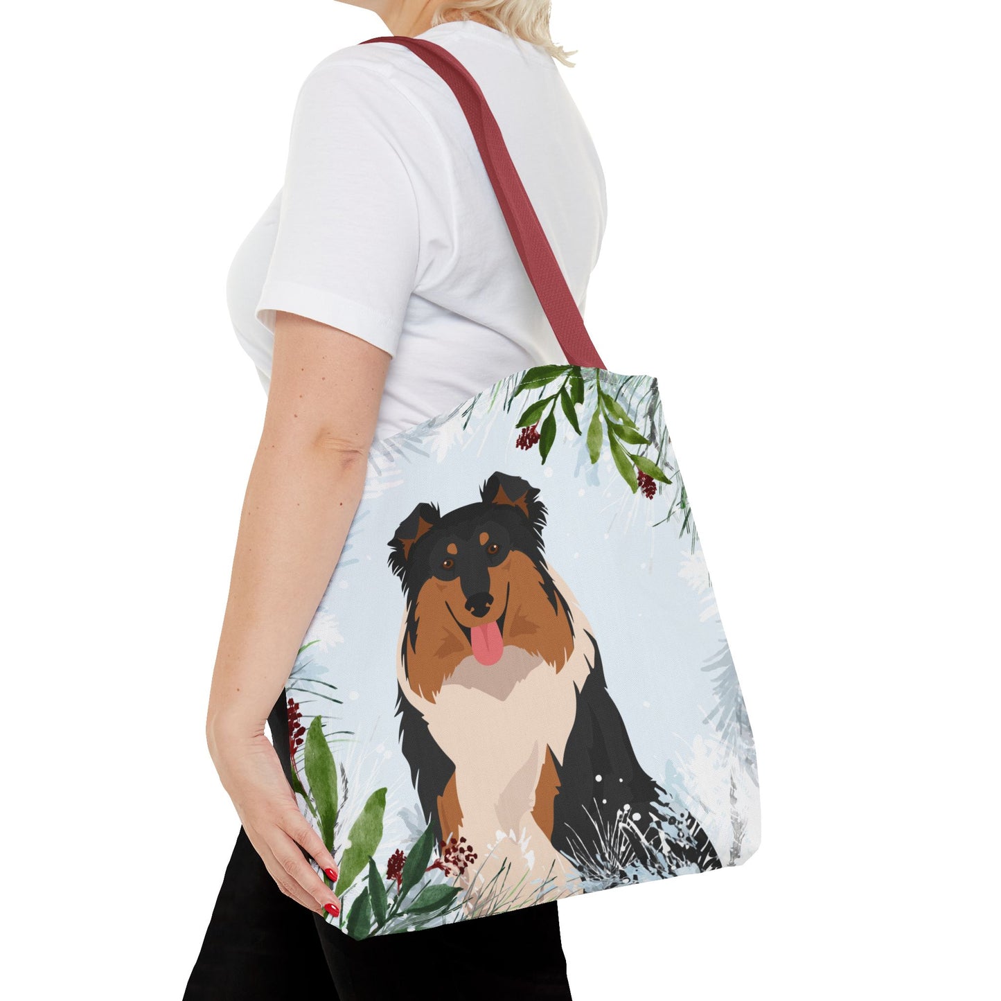 Collie Dog Christmas Holiday Tote Bag 16x16