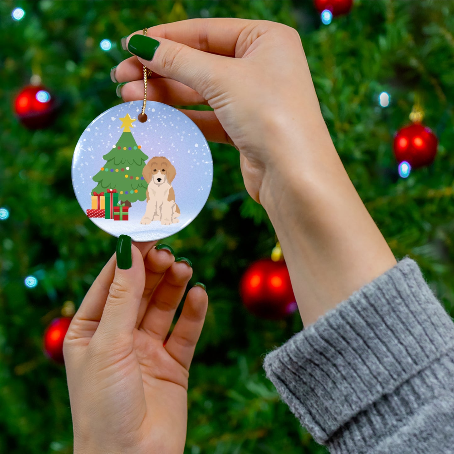 Poodle Dog Christmas Ceramic Ornament