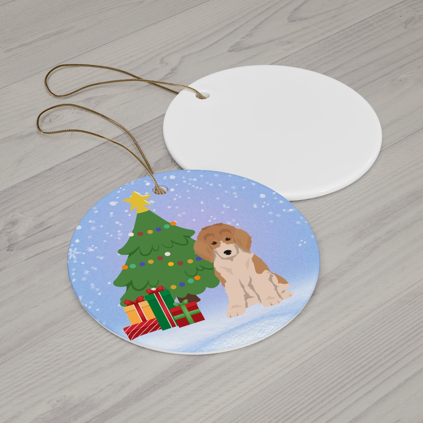Poodle Dog Christmas Ceramic Ornament