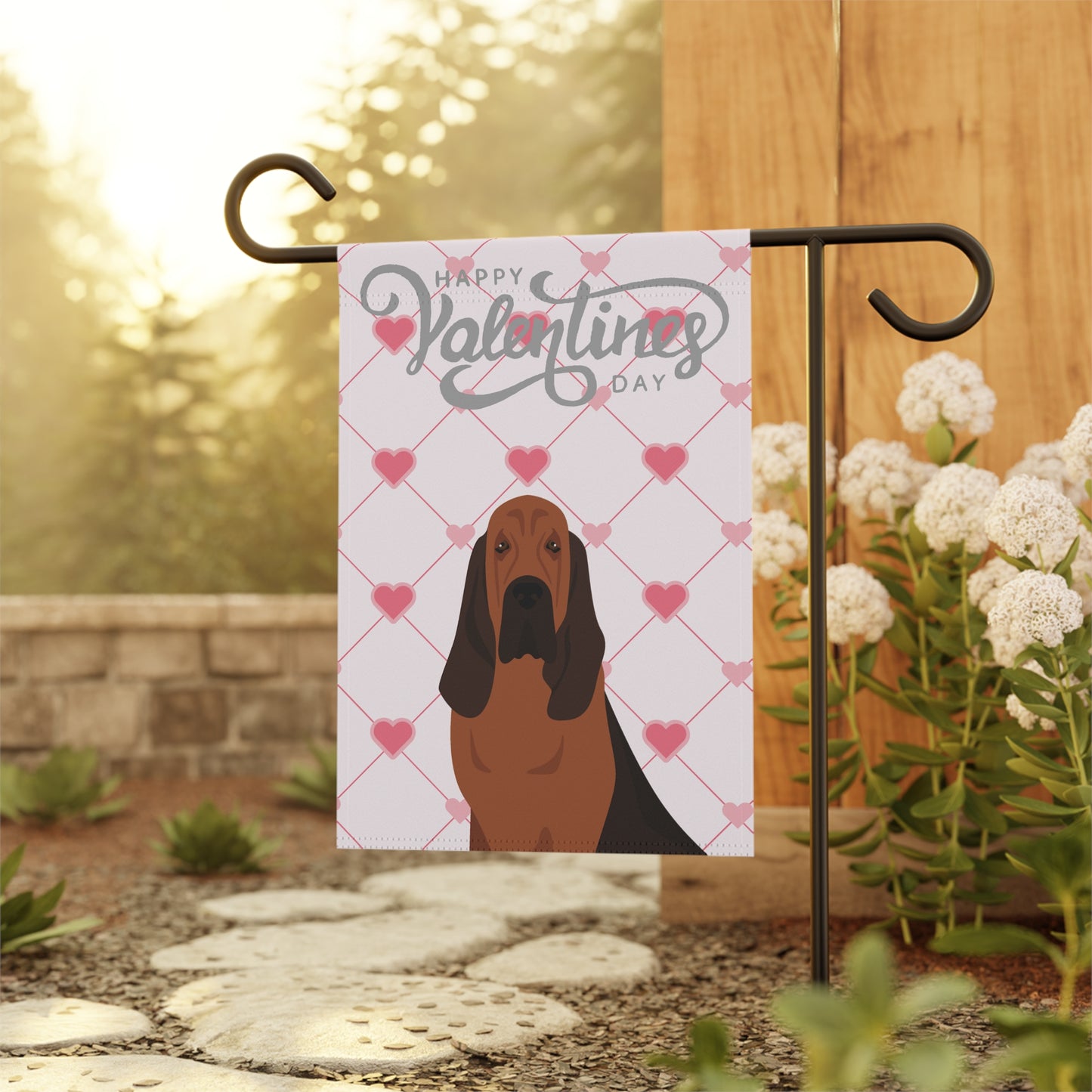 Bloodhound Dog Valentines Day Garden Flag