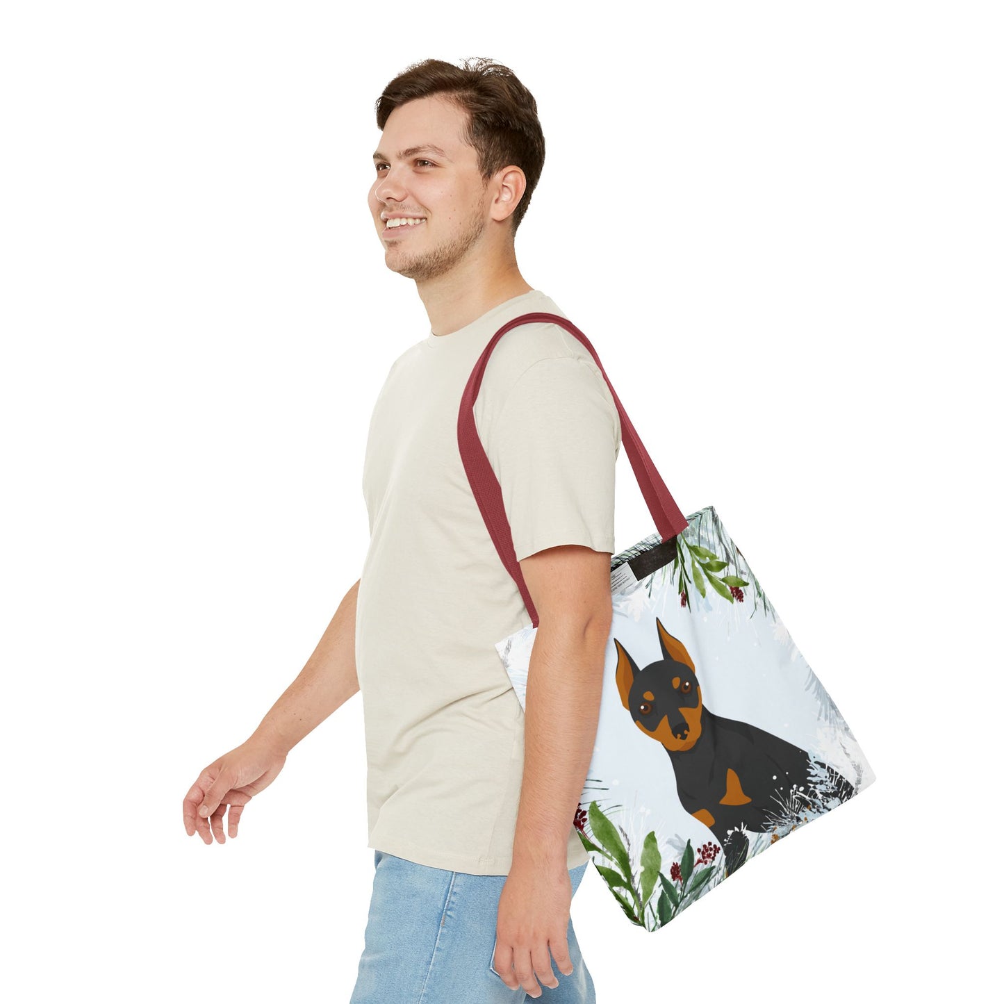 Miniature Pinscher Dog Christmas Holiday Tote Bag 16x16