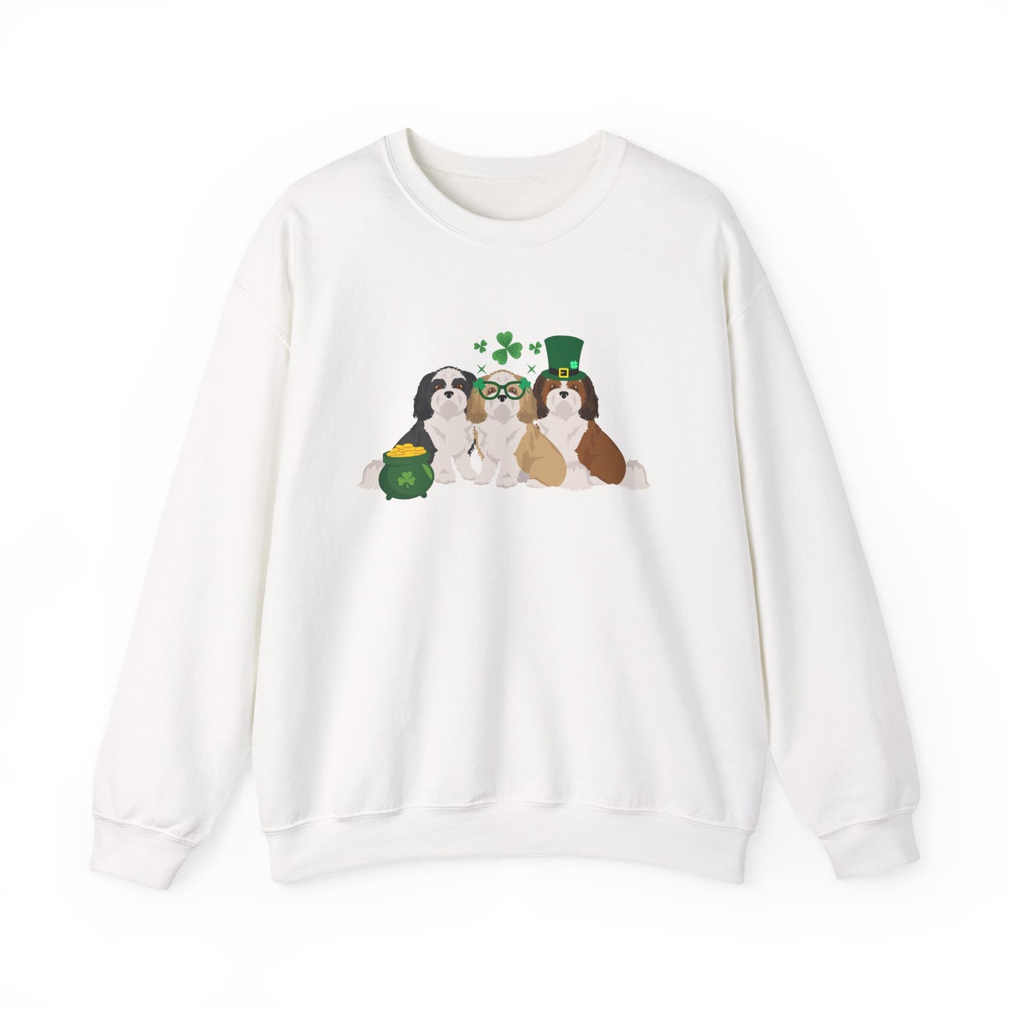 Shih Tzu Dog St Patricks Day Unisex Heavy Blend Crewneck Sweatshirt, St Pattys day, Cute Dog Mom Gift