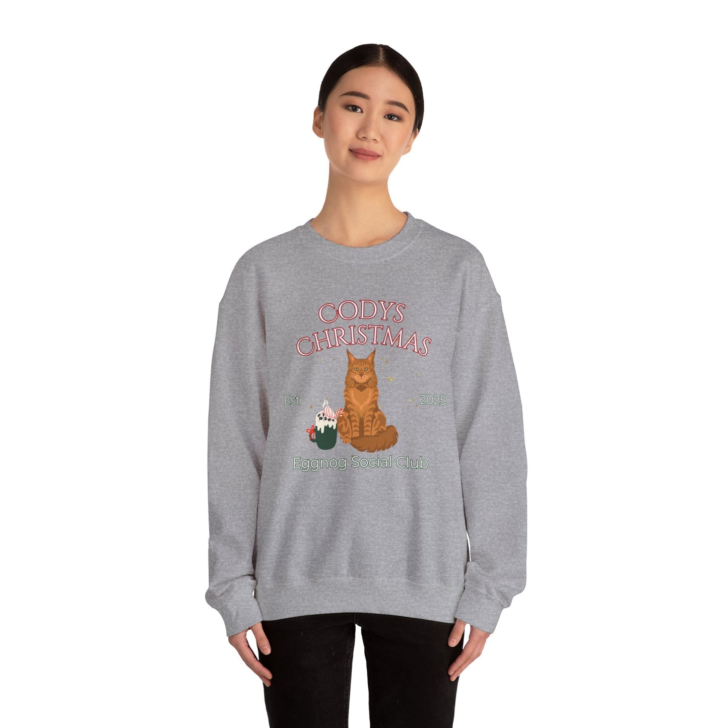 Maine Coon Cat Christmas Social Club Unisex Heavy Blend Crewneck Sweatshirt Custom Name