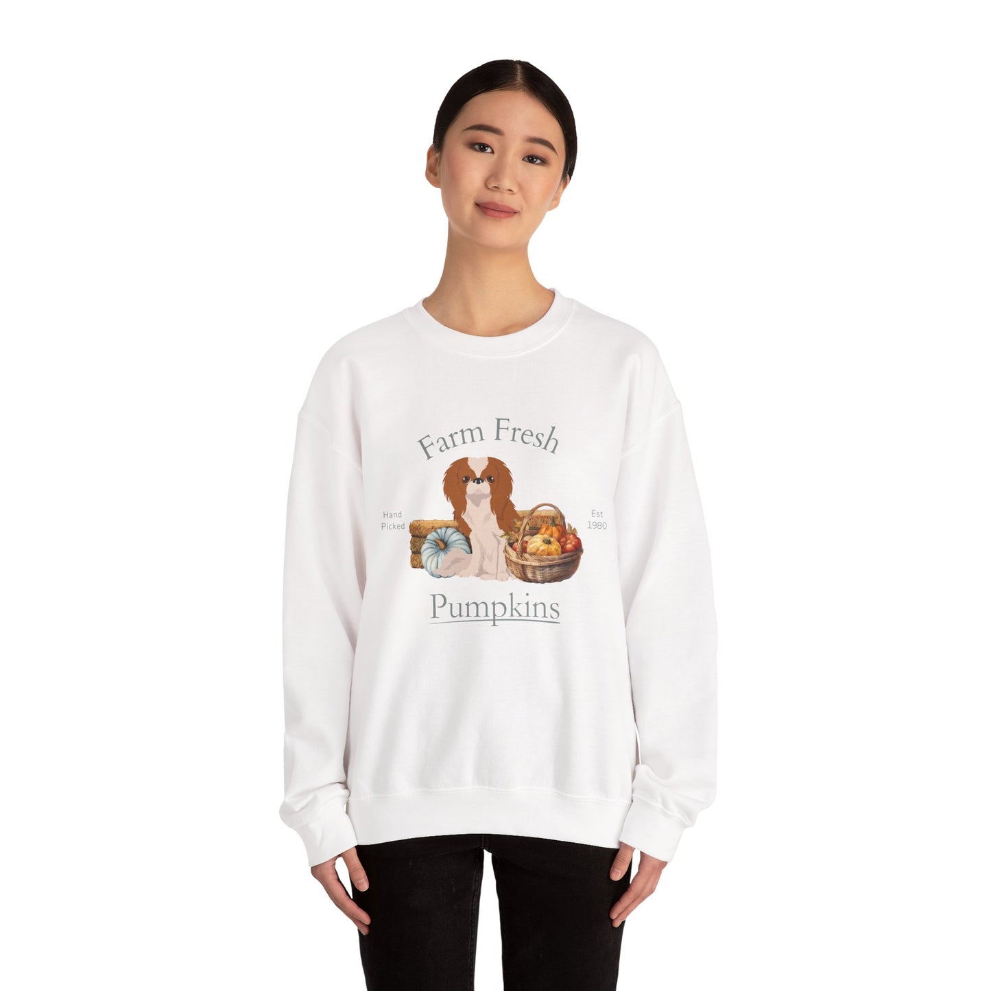 Japanese Chin Dog Fall Farm Fresh Unisex Heavy Blend Crewneck Sweatshirt
