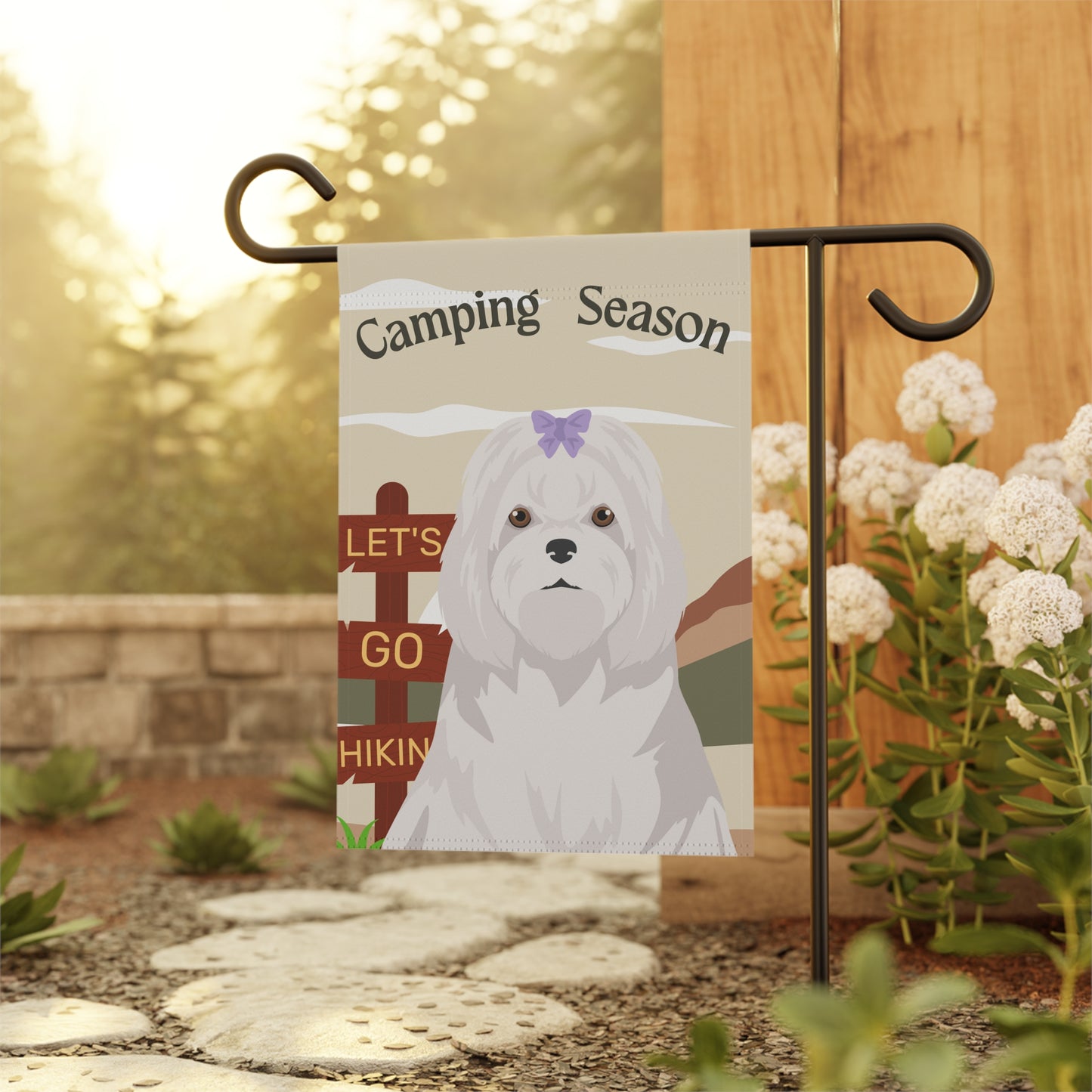 Maltese Dog Camping Garden Flag
