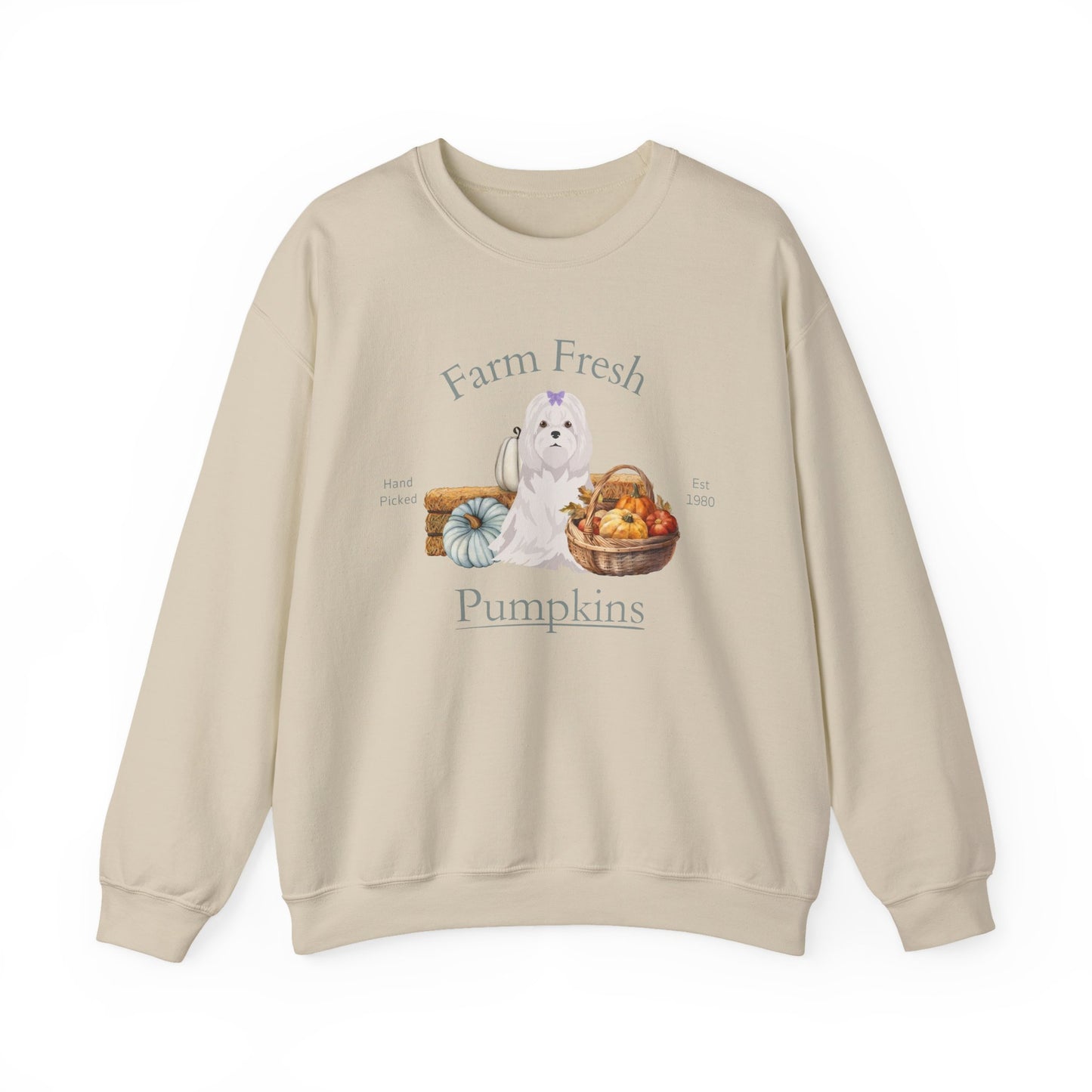 Maltese Dog Fall Farm Fresh Unisex Heavy Blend Crewneck Sweatshirt