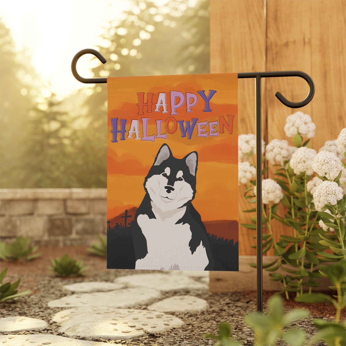 Alaskan Malamute Dog Halloween Garden Flag