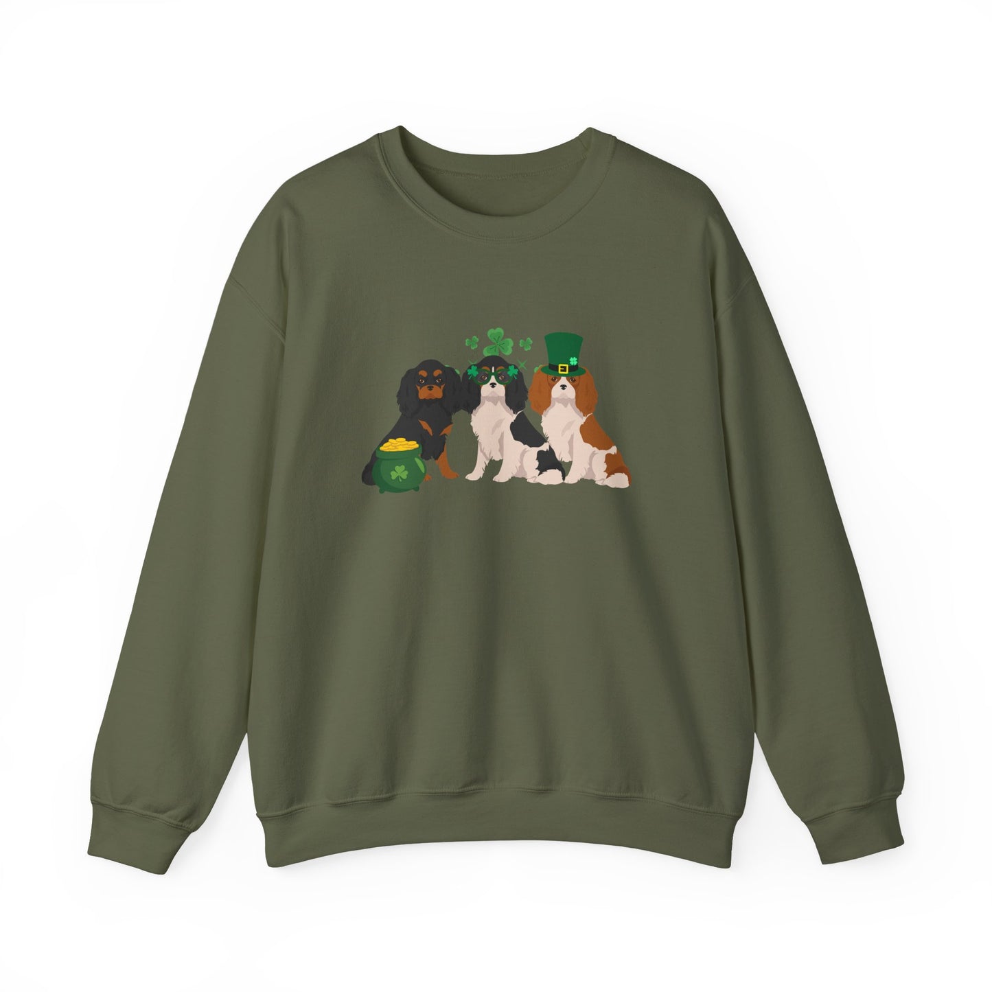 Cavalier King Charles Spaniel Dog St Patricks Day Unisex Heavy Blend Crewneck Sweatshirt, St Pattys day, Cute Dog Mom Gift