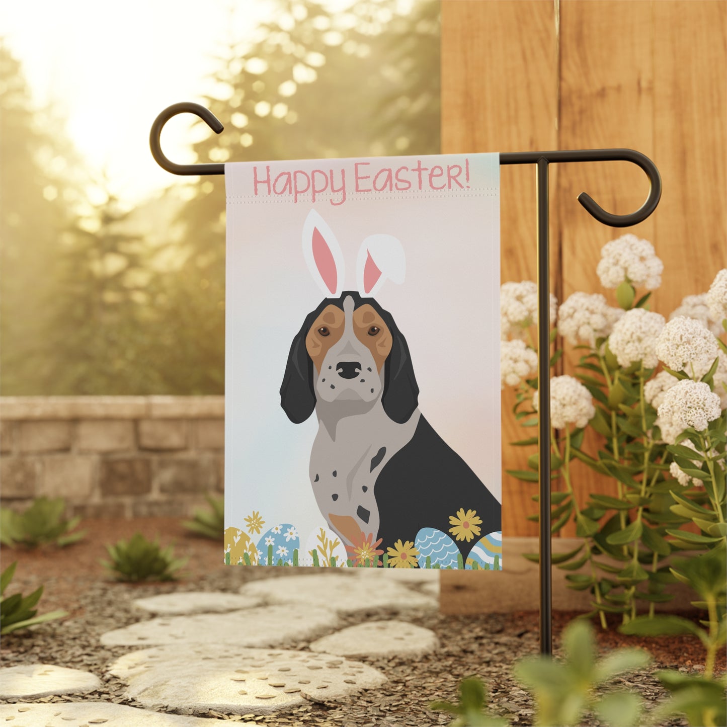American English Coonhound Dog Happy Easter Garden Flag