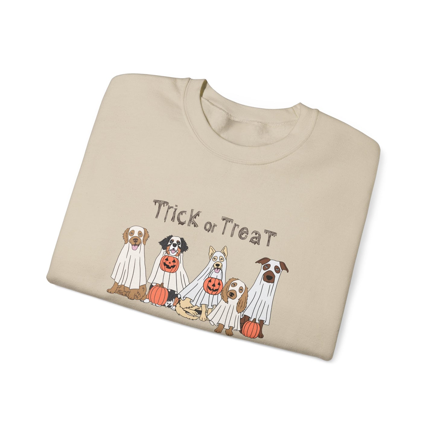 Trick or Treat Dog Ghost Fall Halloween Unisex Heavy Blend Crewneck Sweatshirt