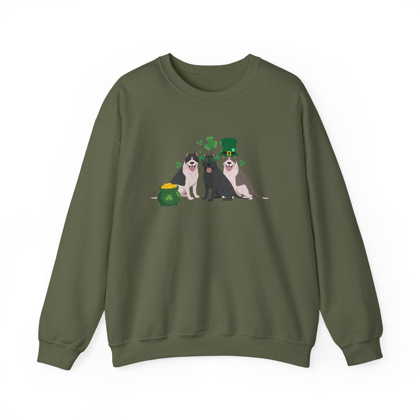 Pit Bull Terrier Dog St Patricks Day Unisex Heavy Blend Crewneck Sweatshirt, St Pattys day, Cute Dog Mom Gift