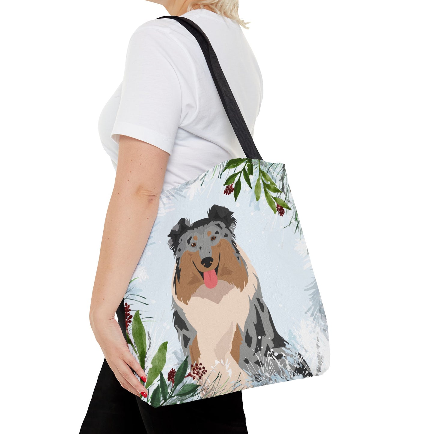 Collie Dog Christmas Holiday Tote Bag 16x16